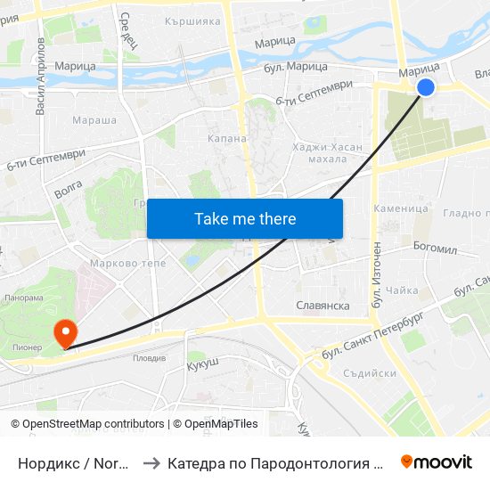 Нордикс / Nordiks (166) to Катедра по Пародонтология @ФДМ Пловдив map