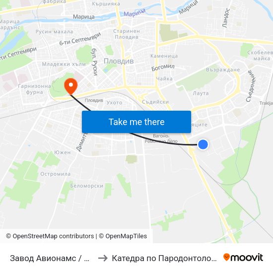 Завод Авионамс / Avionams Factory to Катедра по Пародонтология @ФДМ Пловдив map