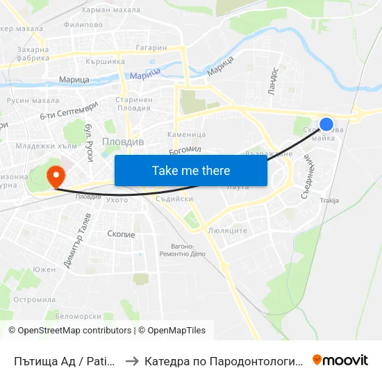 Пътища Ад / Patishta Ad (355) to Катедра по Пародонтология @ФДМ Пловдив map