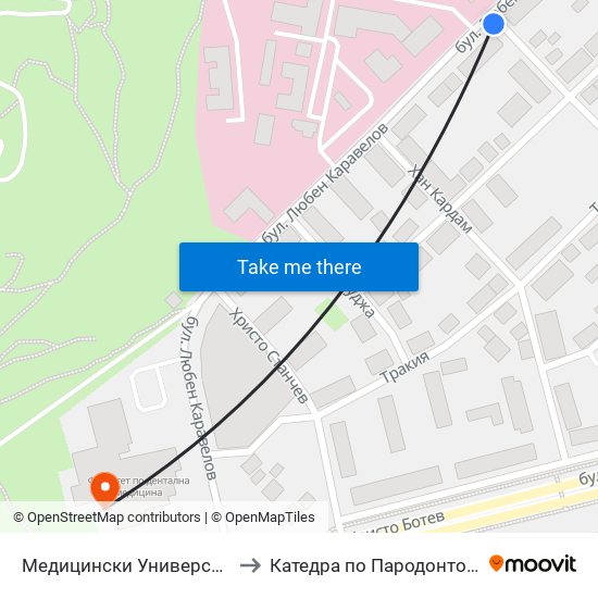 Медицински Университет / Medical University to Катедра по Пародонтология @ФДМ Пловдив map