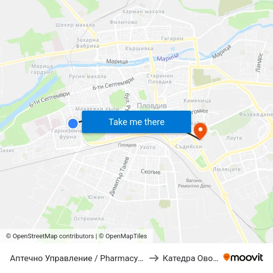 Аптечно Управление / Pharmacy Management (172) to Катедра Овощарство map