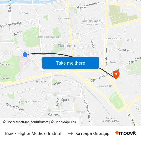 Вми / Higher Medical Institute (169) to Катедра Овощарство map