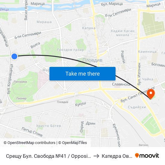 Срещу Бул. Свобода №41 / Opposite 41 Svoboda Blvd. (266) to Катедра Овощарство map