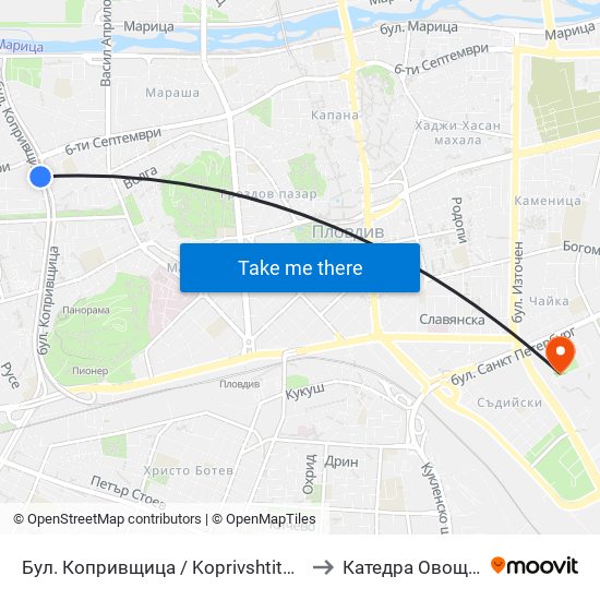 Бул. Копривщица / Koprivshtitsa Blvd. (241) to Катедра Овощарство map