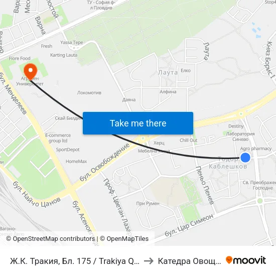 Ж.К. Тракия, Бл. 175 / Trakiya Qr, Bl. 175 (80) to Катедра Овощарство map