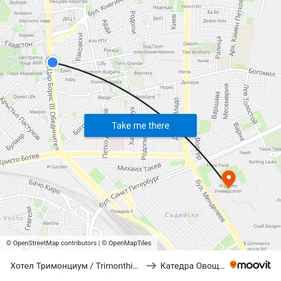 Хотел Тримонциум / Trimonthium Hotel (45) to Катедра Овощарство map