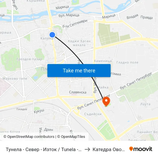 Тунела - Север - Изток / Tunela - Sever - East (47) to Катедра Овощарство map