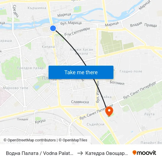 Водна Палата / Vodna Palata (48) to Катедра Овощарство map