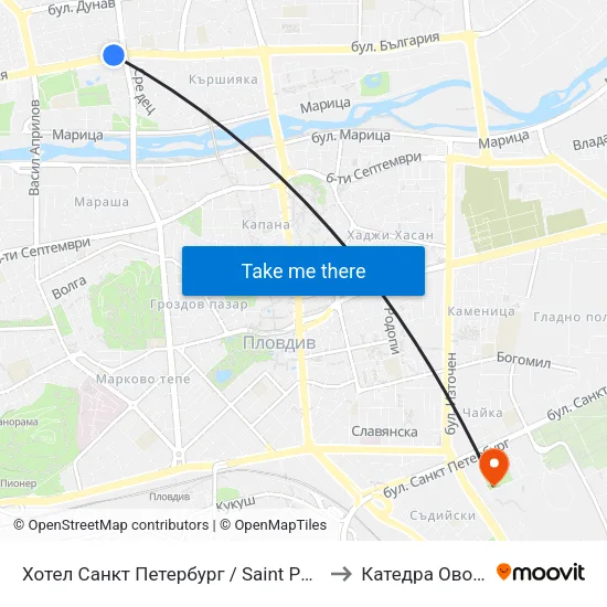 Хотел Санкт Петербург / Saint Petersburg Hotel (91) to Катедра Овощарство map