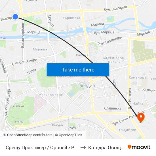 Срещу Практикер / Opposite Praktiker (92) to Катедра Овощарство map