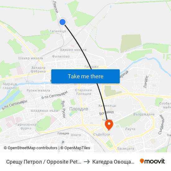 Срещу Петрол / Opposite Petrol (54) to Катедра Овощарство map