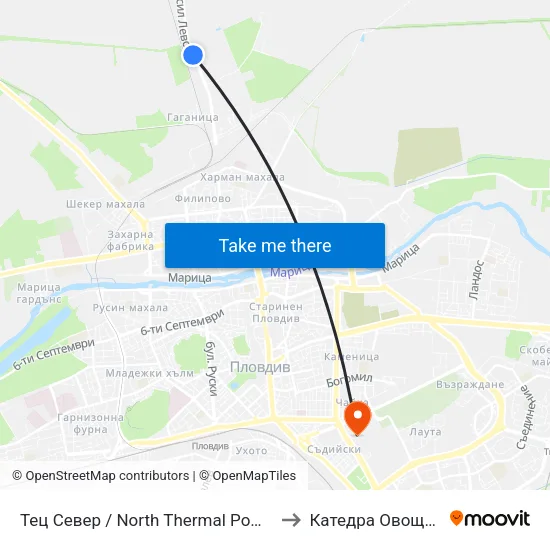 Тец Север / North Thermal Power Plant (1) to Катедра Овощарство map