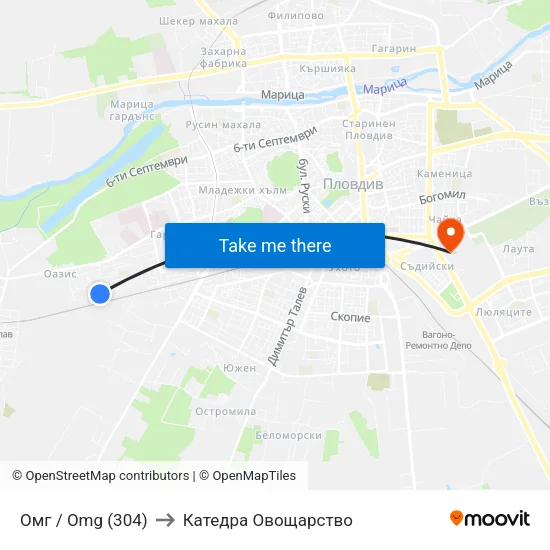 Омг / Omg (304) to Катедра Овощарство map
