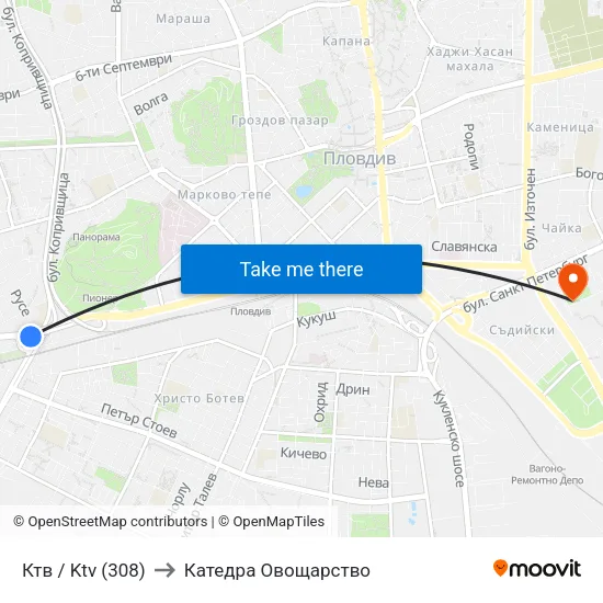 Ктв / Ktv (308) to Катедра Овощарство map