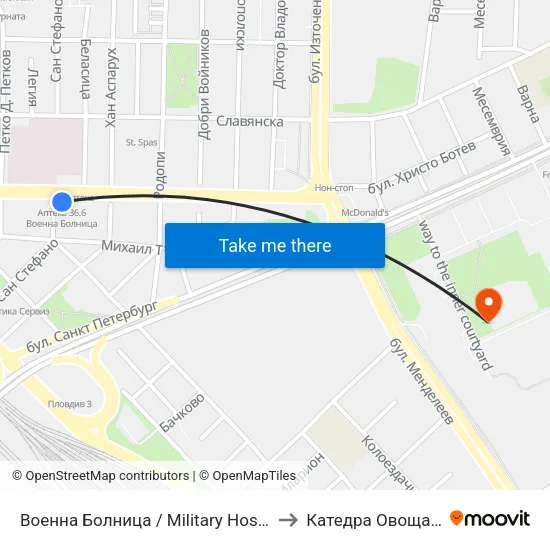 Военна Болница / Military Hospital (338) to Катедра Овощарство map