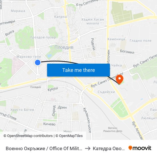 Военно Окръжие / Office Of Military Districts (309) to Катедра Овощарство map