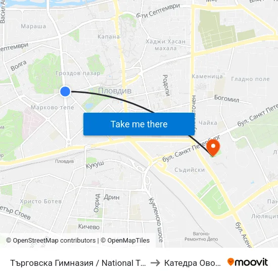 Търговска Гимназия / National Trade School (155) to Катедра Овощарство map