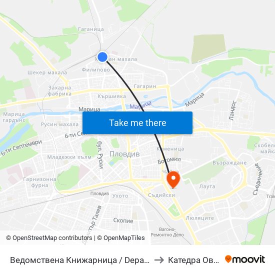 Ведомствена Книжарница / Departmental Bookstore (74) to Катедра Овощарство map