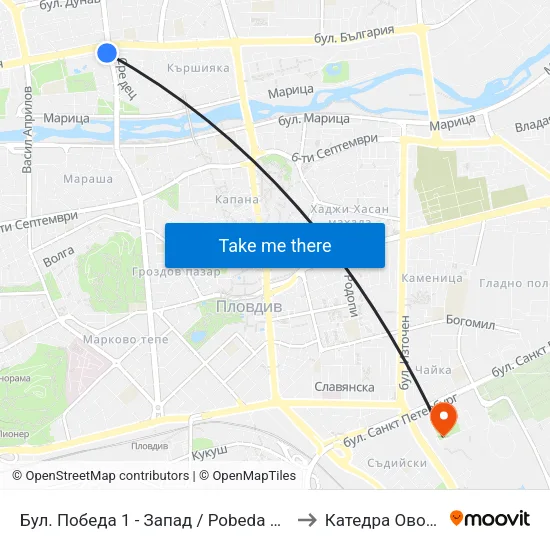 Бул. Победа 1 - Запад / Pobeda Blvd 1 - West (272) to Катедра Овощарство map