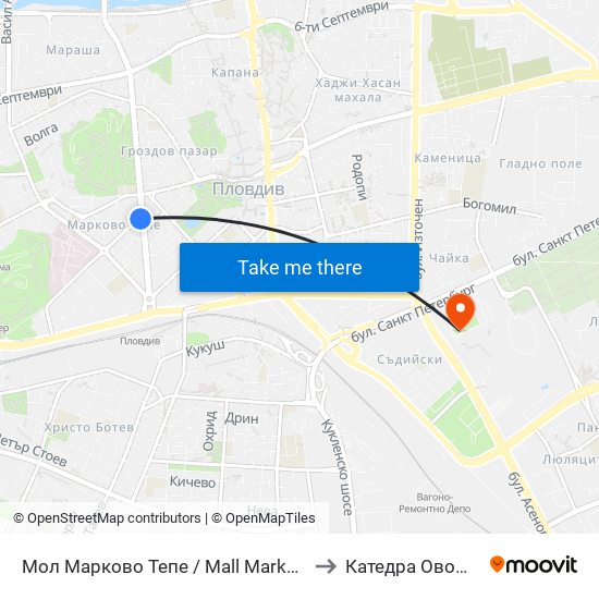 Мол Марково Тепе / Mall Markovo Tepe (168) to Катедра Овощарство map