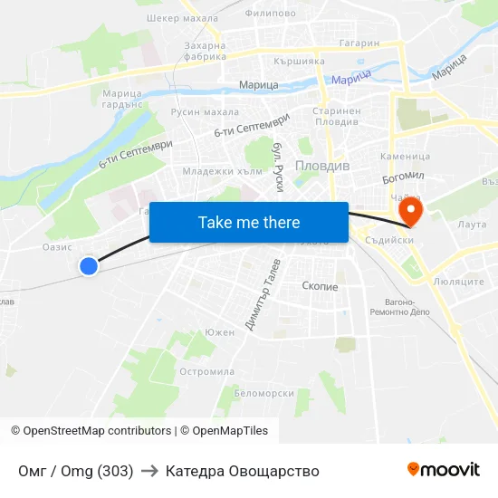 Омг / Omg (303) to Катедра Овощарство map