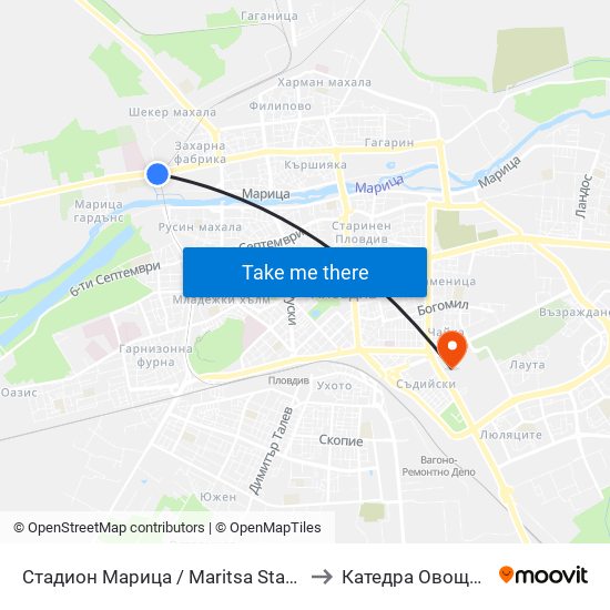 Стадион Марица / Maritsa Stadium (438) to Катедра Овощарство map