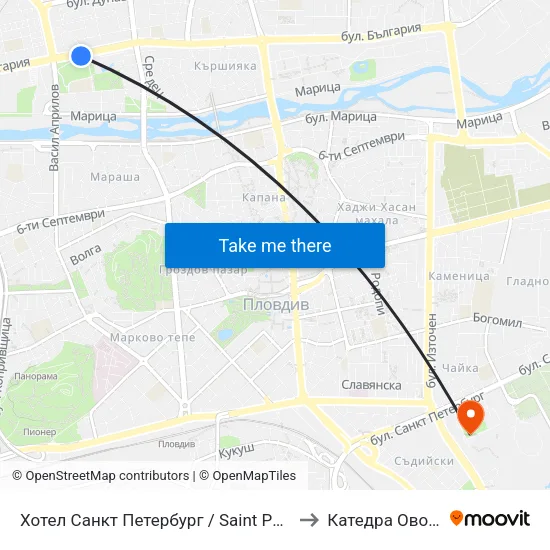 Хотел Санкт Петербург / Saint Petersburg Hotel (98) to Катедра Овощарство map
