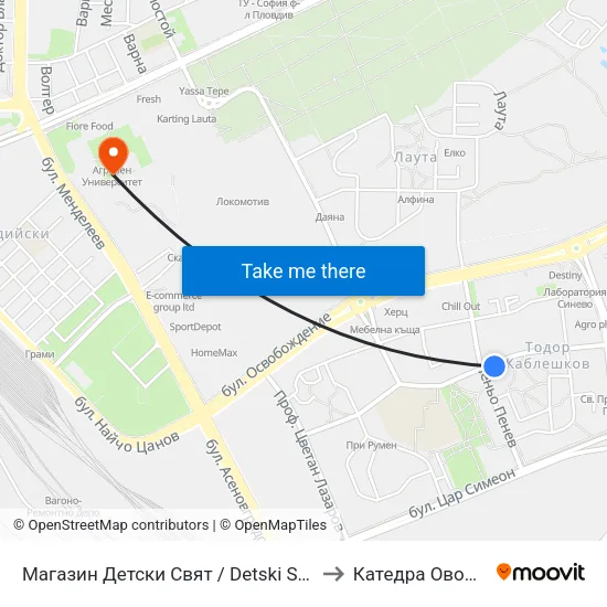 Магазин Детски Свят / Detski Svyat Store (108) to Катедра Овощарство map