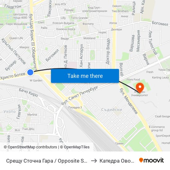 Срещу Сточна Гара / Opposite Stochna Gara (14) to Катедра Овощарство map