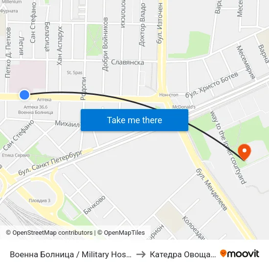 Военна Болница / Military Hospital (335) to Катедра Овощарство map