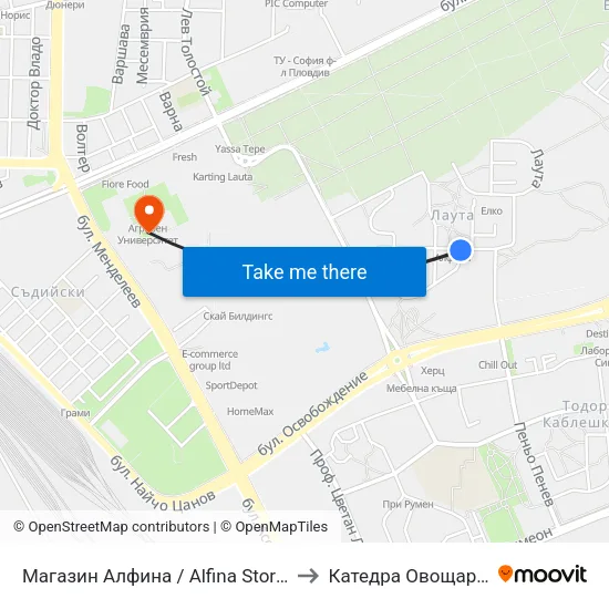 Магазин Алфина / Alfina Store (405) to Катедра Овощарство map