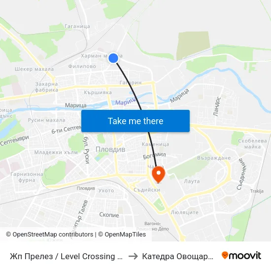 Жп Прелез / Level Crossing (229) to Катедра Овощарство map