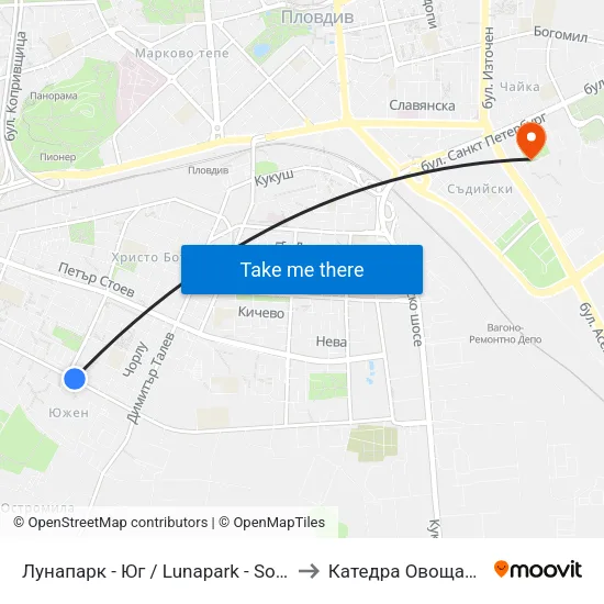Лунапарк - Юг / Lunapark - South (20) to Катедра Овощарство map