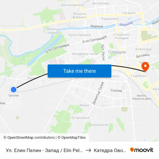Ул. Елин Пелин - Запад / Elin Pelin St. - West (396) to Катедра Овощарство map