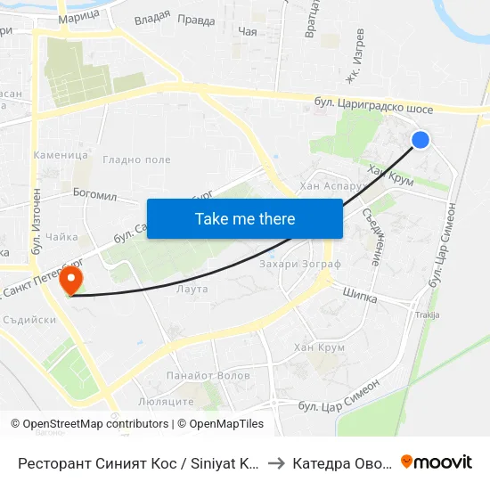 Ресторант Синият Кос / Siniyat Kos Restaurant (354) to Катедра Овощарство map