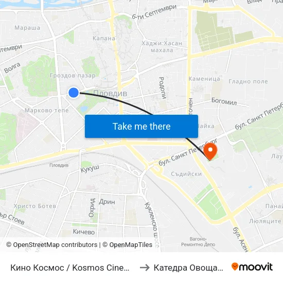 Кино Космос / Kosmos Cinema (263) to Катедра Овощарство map