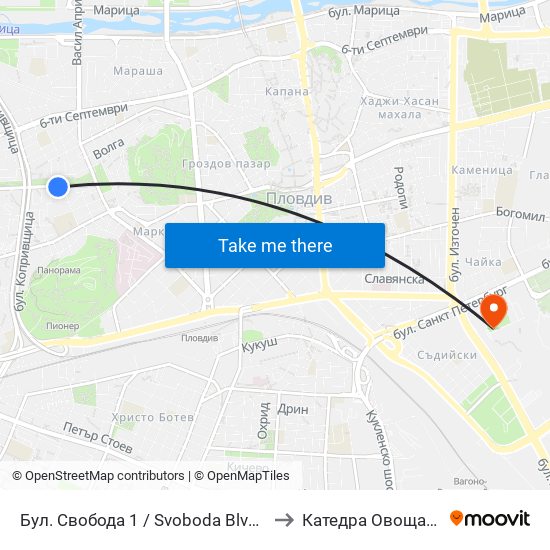 Бул. Свобода 1 / Svoboda Blvd. 1 (245) to Катедра Овощарство map