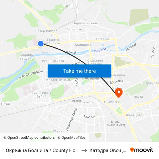 Окръжна Болница / County Hospital (271) to Катедра Овощарство map