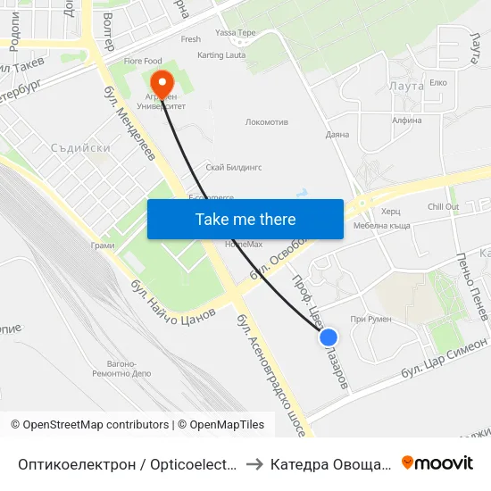 Оптикоелектрон / Opticoelectron (413) to Катедра Овощарство map