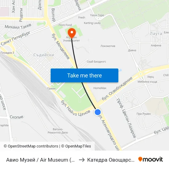 Авио Музей / Air Museum (357) to Катедра Овощарство map