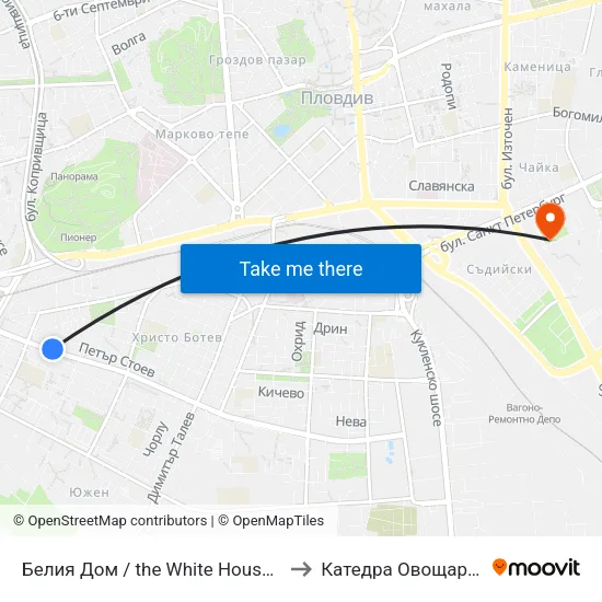 Белия Дом / the White House (201) to Катедра Овощарство map