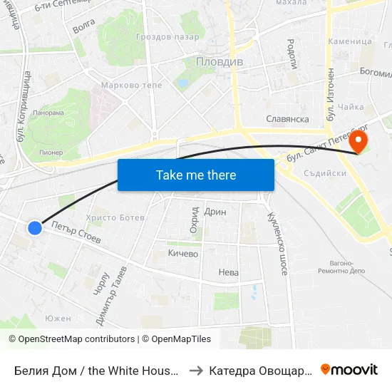 Белия Дом / the White House (192) to Катедра Овощарство map