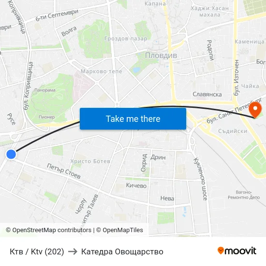 Ктв / Ktv (202) to Катедра Овощарство map