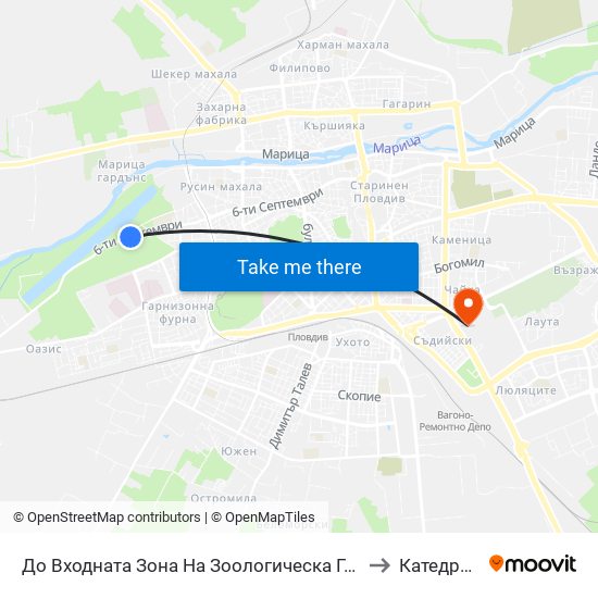 До Входната Зона На Зоологическа Градина / Next To the Entry Zone For Plovdiv Zoo (470) to Катедра Овощарство map