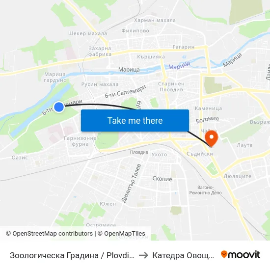 Зоологическа Градина / Plovdiv Zoo (470) to Катедра Овощарство map