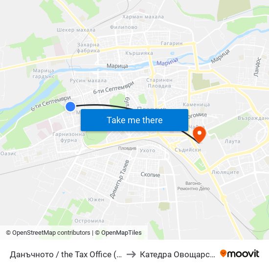 Данъчното / the Tax Office (268) to Катедра Овощарство map