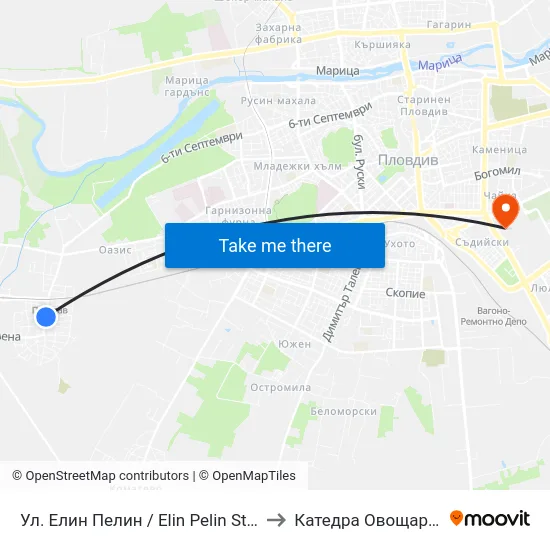 Ул. Елин Пелин / Elin Pelin St. (145) to Катедра Овощарство map