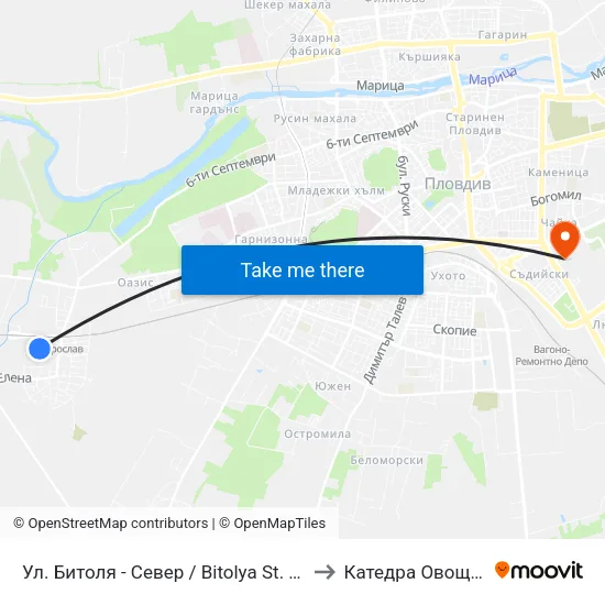 Ул. Битоля - Север / Bitolya St. - North (146) to Катедра Овощарство map