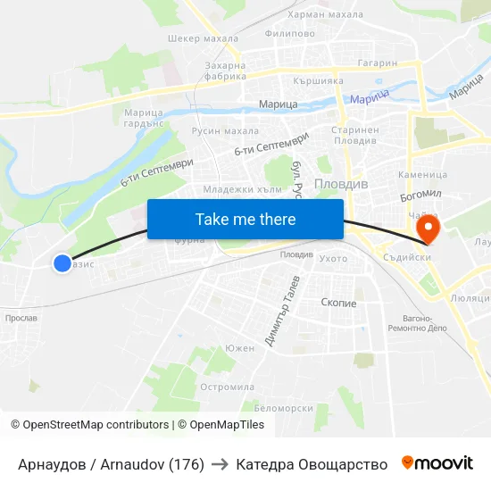 Арнаудов / Arnaudov (176) to Катедра Овощарство map