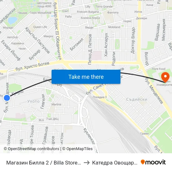 Магазин Билла 2 / Billa Store 2 (15) to Катедра Овощарство map